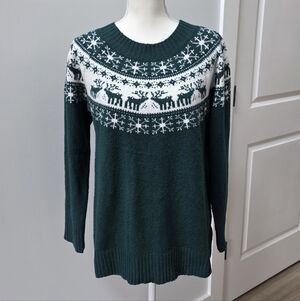 Maurices | Green and White Reindeer Fair Isle Sweater